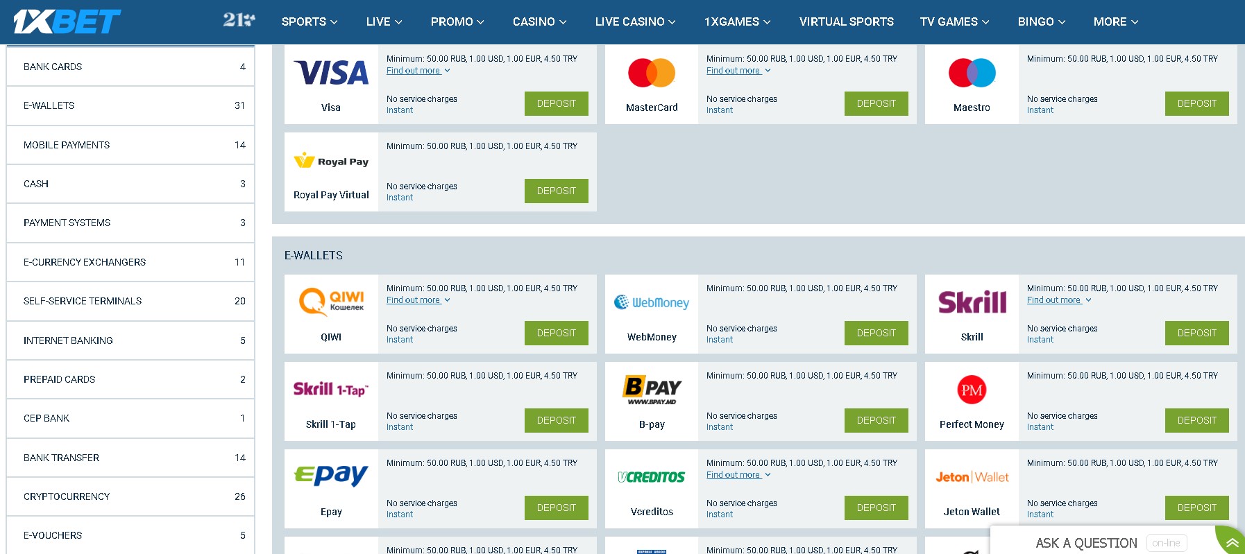 1xBet payments